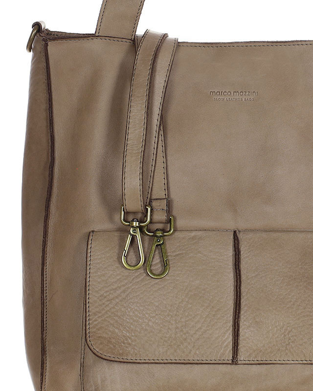 Torebka damska shopper A4 skóra naturalna - MARCO MAZZINI beżowy taupe