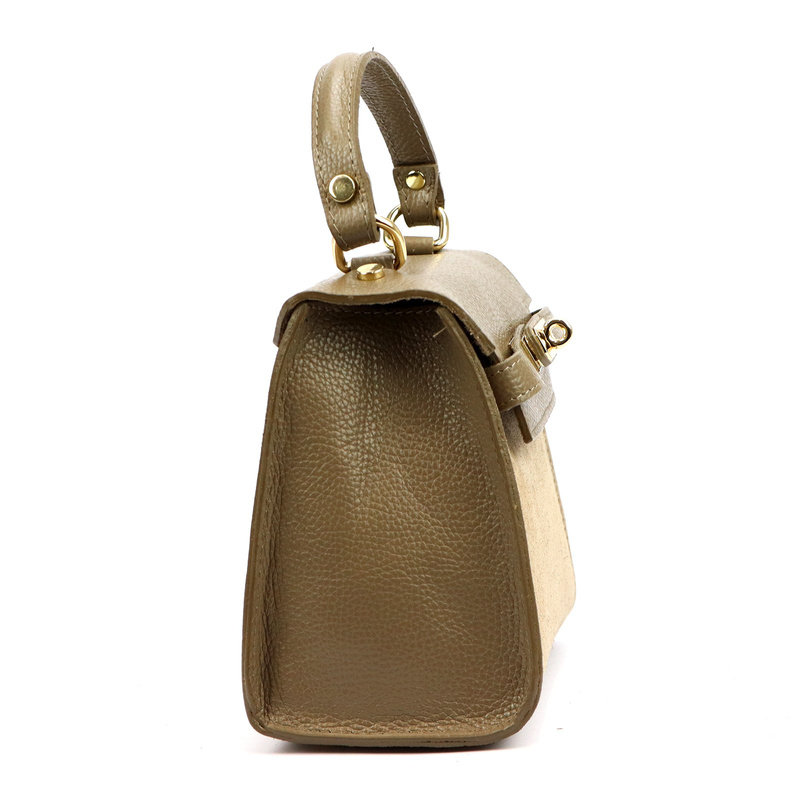 Vera Pelle mały damski kuferek skórzana torebka na ramię z paskiem