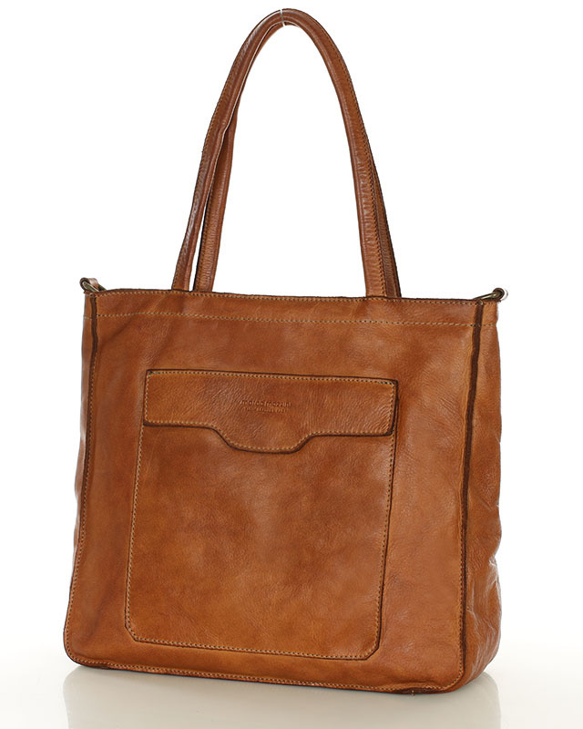 Torba shopper brązowa camel z kieszeniami skóra naturalna – MARCO MAZZINI
