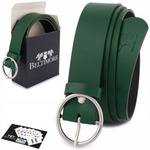 Skórzany pasek damski do spodni sukienki zielony skóra nat. 3,5 cm Beltimore B83 : Kolory - zielony,