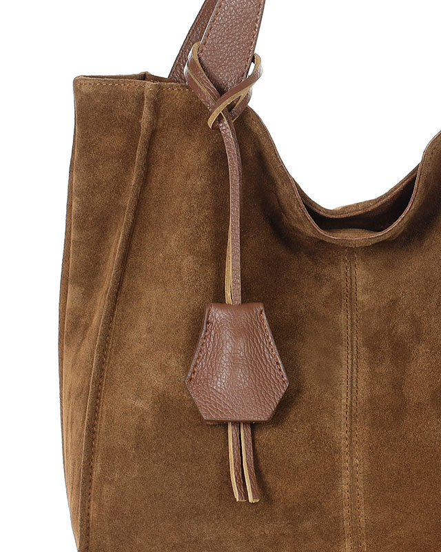 Brązowa torba zamszowa ze skóry typu shopper - MARCO MAZZINI