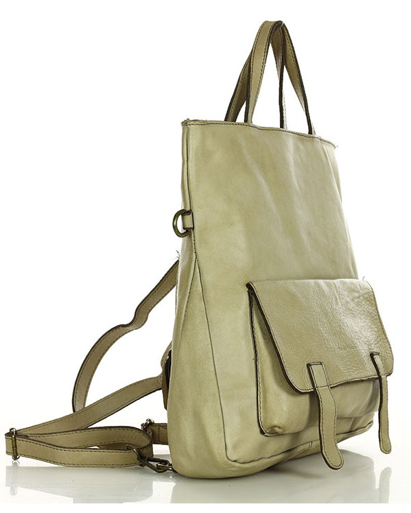 Skórzana torebka plecak z kieszenią z przodu - MARCO MAZZINI beż taupe