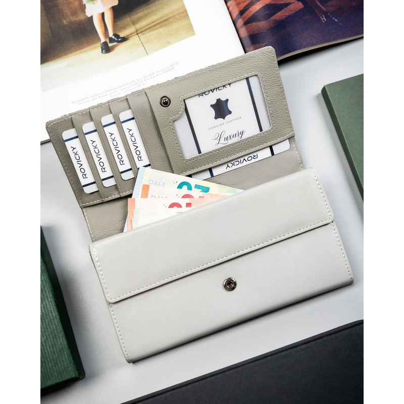 Skórzany, wielokolorowy portfel damski w kwiaty, wyposażony w system RFID - 4U Cavaldi