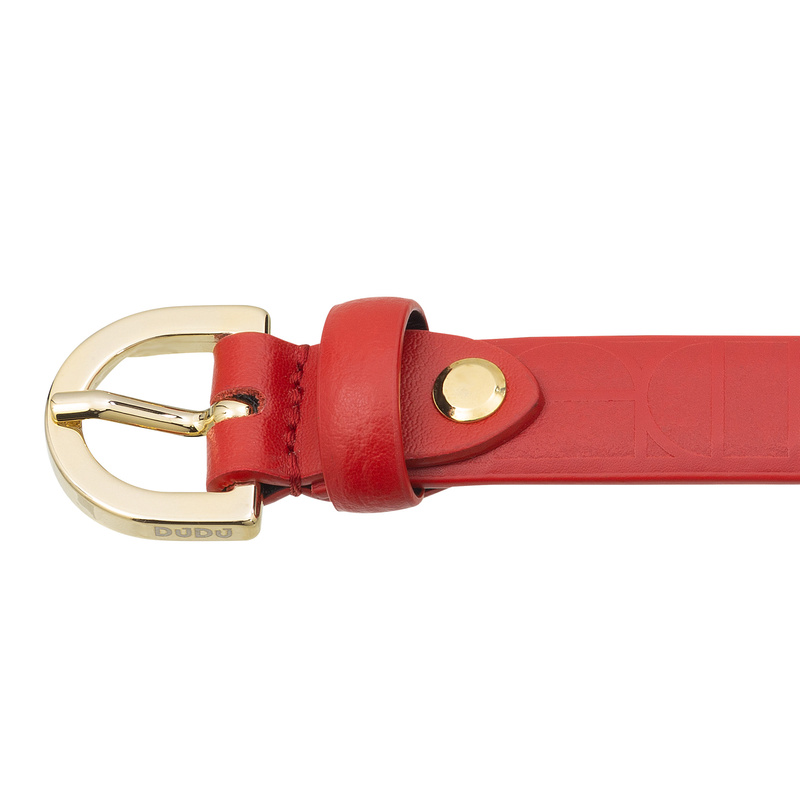 DUDU Damski skórzany pasek Skinny Waist Belt, Made in Italy, H 20mm, do sukienek, spodni jeansowych, ze złotą klamrą