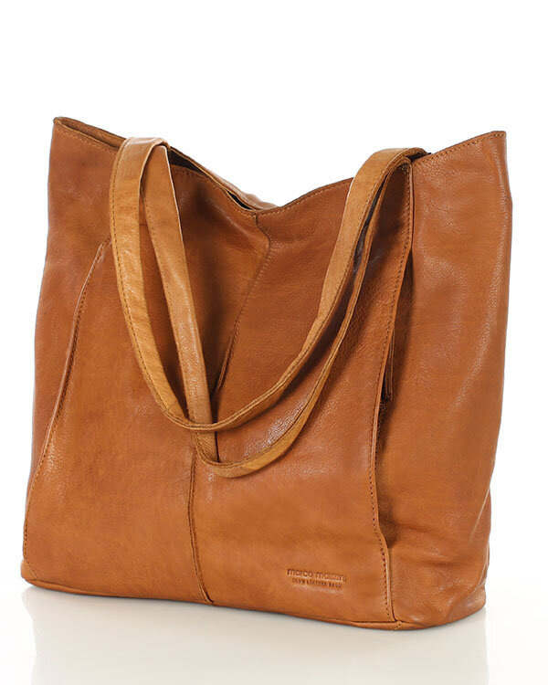Miękka torba typu shopper skórzana na ramię - MARCO MAZZINI - brąz camel