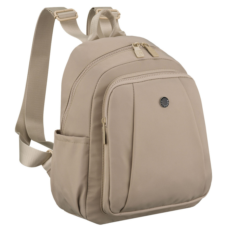 Praktyczny plecak damski wykonany z poliestru w kolorze ecru, jednokomorowy - Peterson