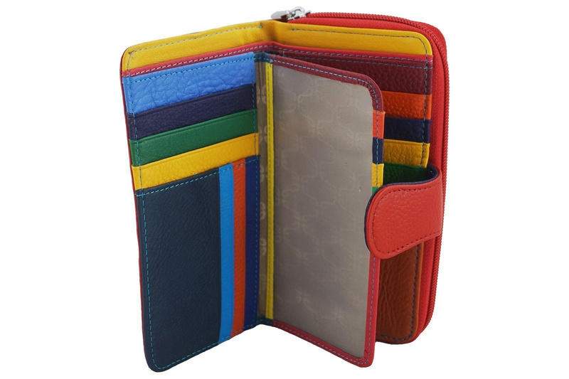 Kolorowy portfel skórzany damski - Czarny