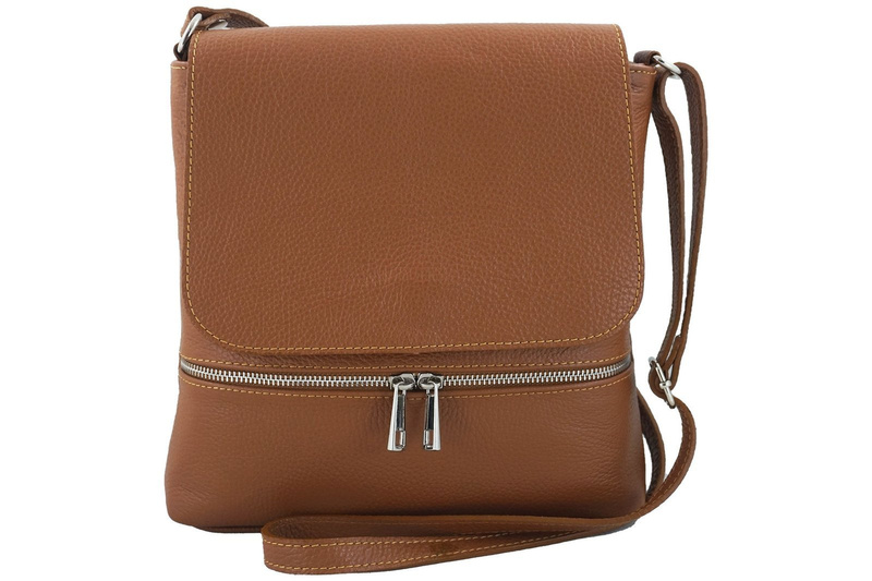 Skórzana torebka listonoszka z klapką - Zielona