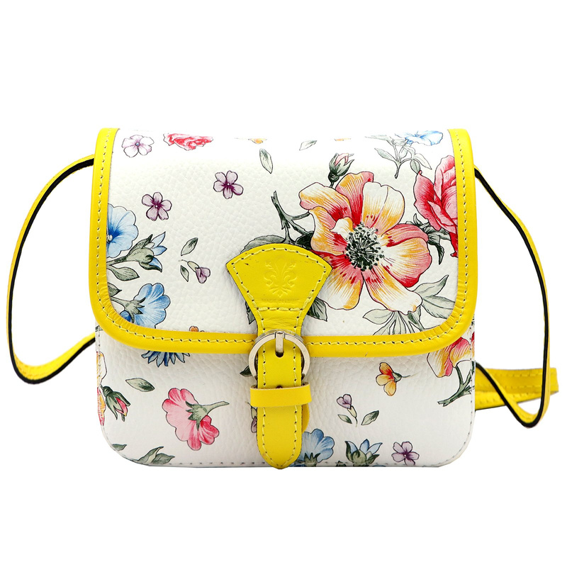 Skórzana damska listonoszka torebka przez ramię w kwiaty Gregorio