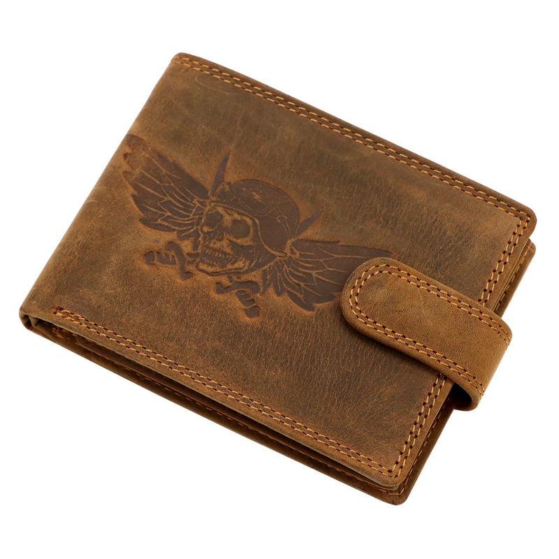 Skórzany męski portfel Nordee L895 MOTOSKULL