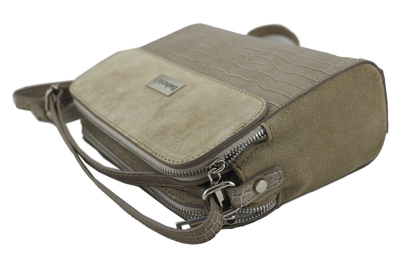 Stylowa torebka crossbody trzykomorowa skórzana - Beżowa