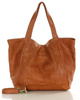 Duża skórzana torebka shopper z kieszenią - MARCO MAZZINI brąz kamelowy