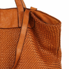Torba damska pleciona shopper & shoulder leather bag - MAZZINI brąz karmel