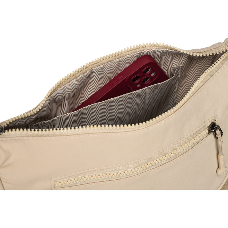 Beżowa torebka damska z poliestru zawieszona na regulowanym pasku - Peterson