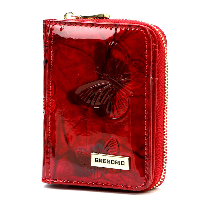 Zapinana Lakierowana zgrabna damska portmonetka w motyle Gregorio