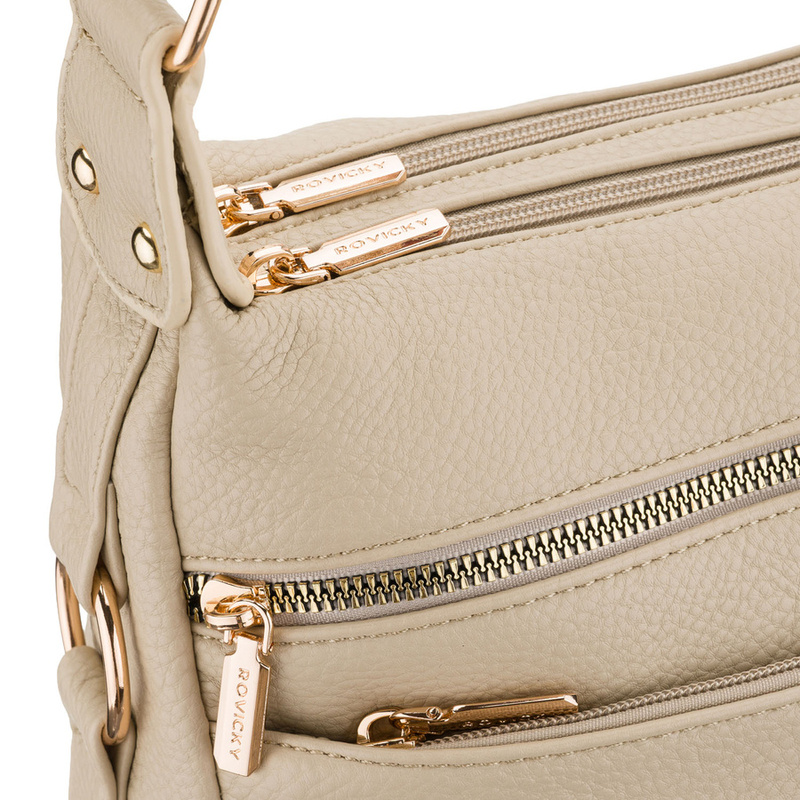 Damska listonoszka ze skóry ekologicznej w beżowym kolorze na długim pasku - Rovicky