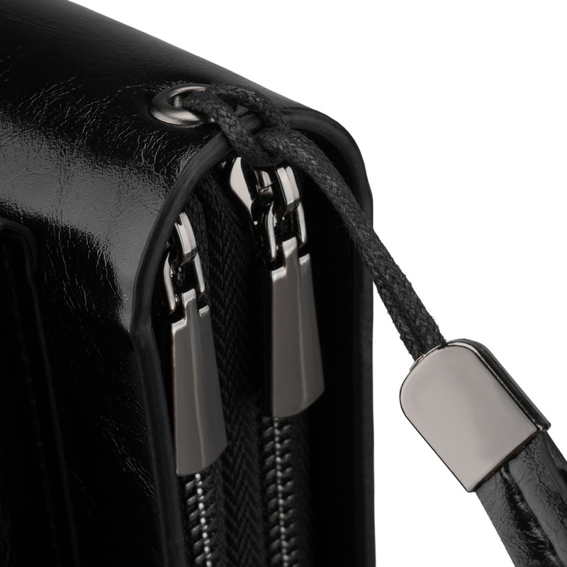 Saszetka męska ze skóry ekologicznej w czarnym kolorze, dwukomorowa - Rovicky