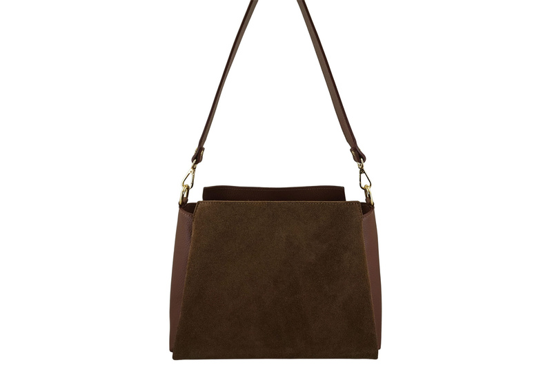 Torebka miejska z naturalnego zamszu i skóry - Brązowa