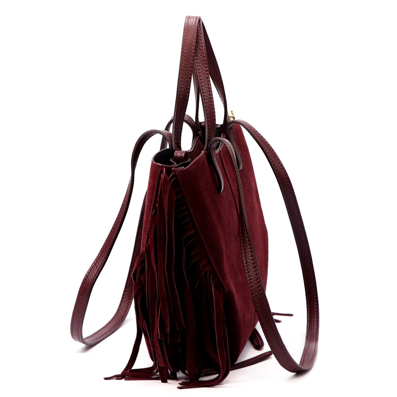 Vera Pelle damska shopperbag zamszowa torebka na ramię z frędzlami