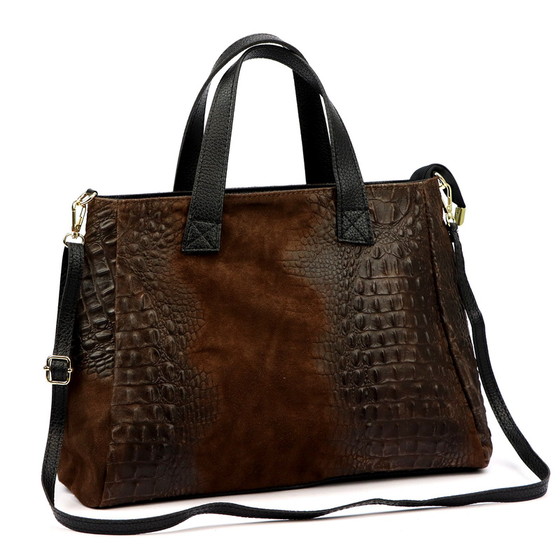 Luka duży damski kuferek skóra naturalna torebka z paskiem i kieszenią