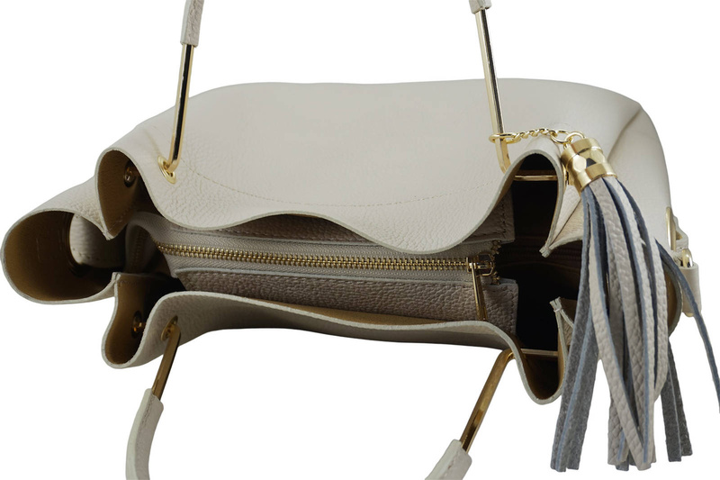 Torebka kuferek skórzana damska - Beżowa jasna