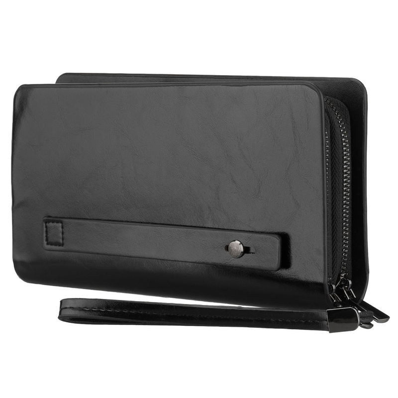 Saszetka męska ze skóry ekologicznej w czarnym kolorze, dwukomorowa - Rovicky