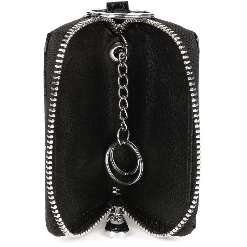 Czarne skórzane etui na klucze damskie pojemne lakier F19