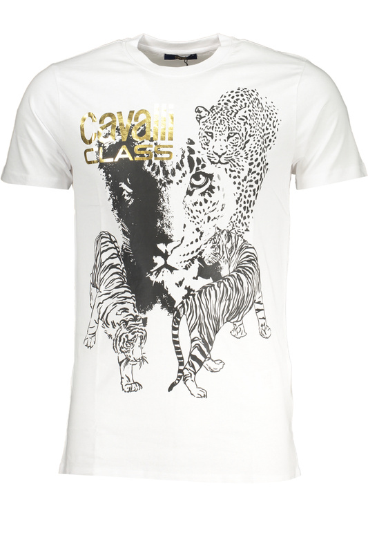 T-SHIRT M�SKI Z KR�TKIM R�KAWEM KLASY CAVALLI BIA�Y