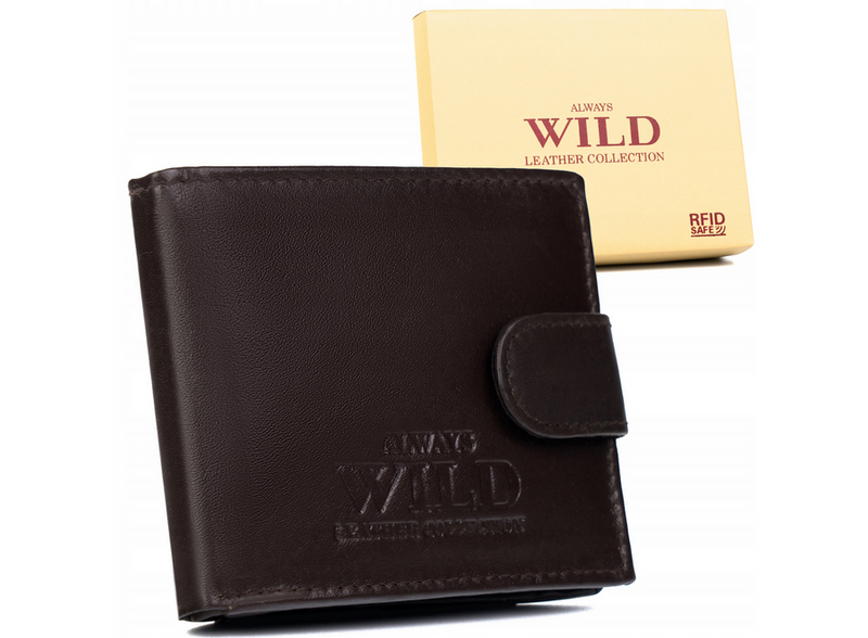 Portfel Skórzany Męski Zapinany Brązowy RFID Wild Skóra Naturalna