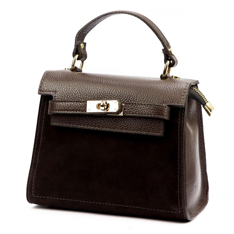 Vera Pelle mały damski kuferek skórzana torebka na ramię z paskiem