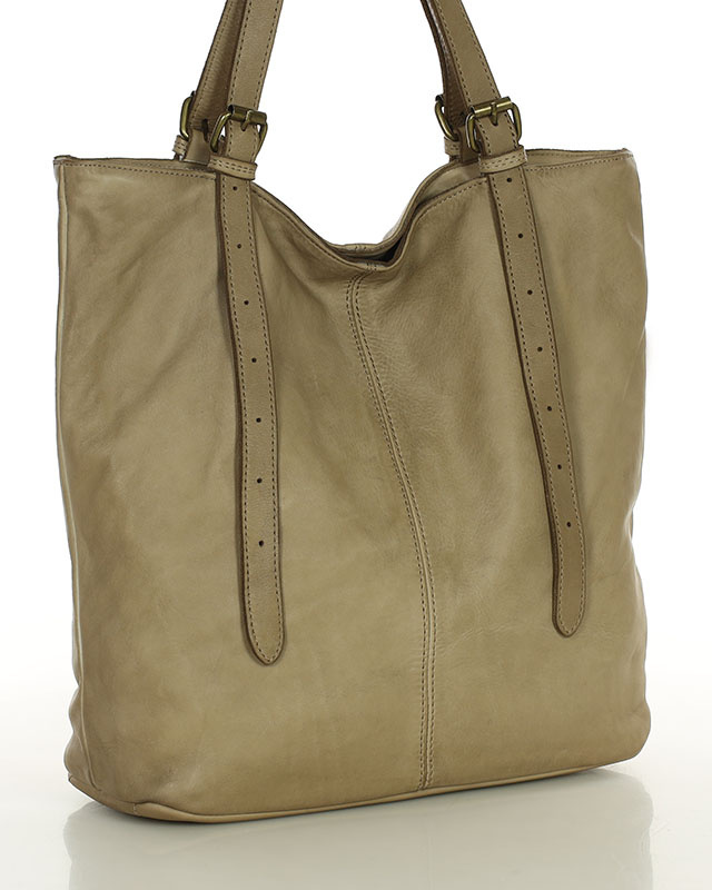 Torebka damska shopper z regulacją rączek skóra old pelle - MARCO MAZZINI beż taupe