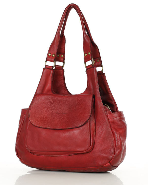 Włoska torebka skórzana z kieszenią retro bag handmade - MARCO MAZZINI bordo czerwona