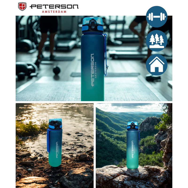Niebiesko-zielony, tritanowy bidon na wodę o pojemności 1000 ml - Peterson