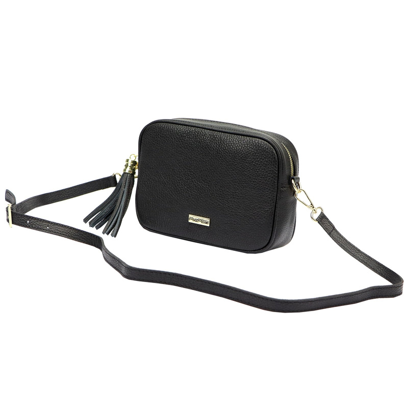 MiaMore Skórzana zgrabna damska listonoszka torebka z brelokiem frędzlem