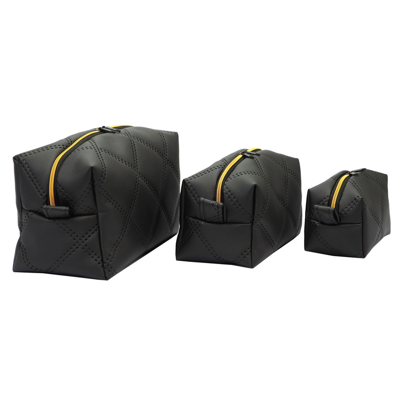 MiaMore damski zestaw 3 kosmetyczek skóra ekologiczna podróżne pikowane