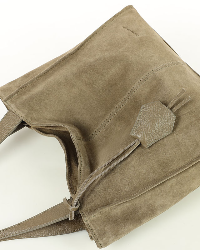 Beżowa torba zamszowa ze skóry typu shopper - MARCO MAZZINI