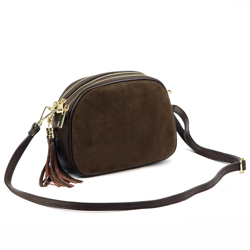 Vera Pelle listonoszka damska skóra naturalna zamsz trzykomorowa kieszenie