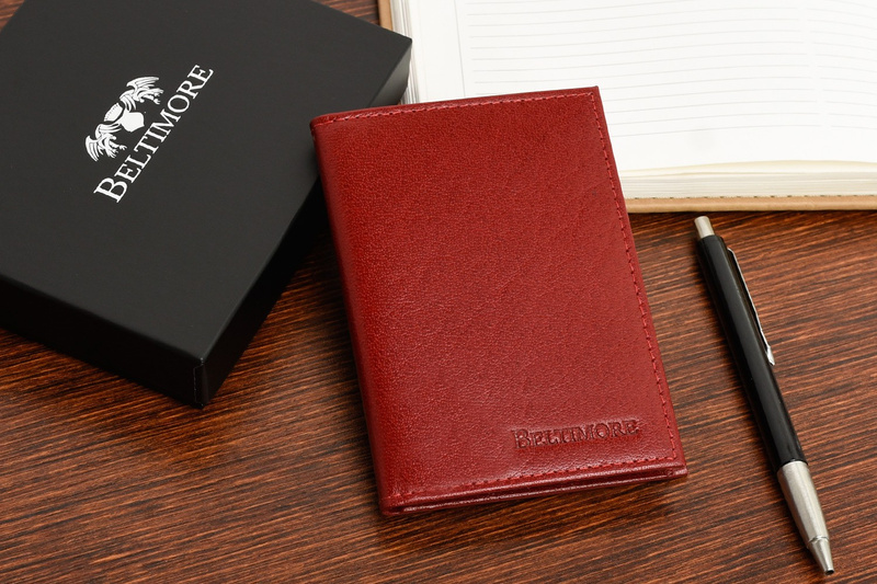 Etui na dokumenty karty czerwone skórzane slim Beltimore G95