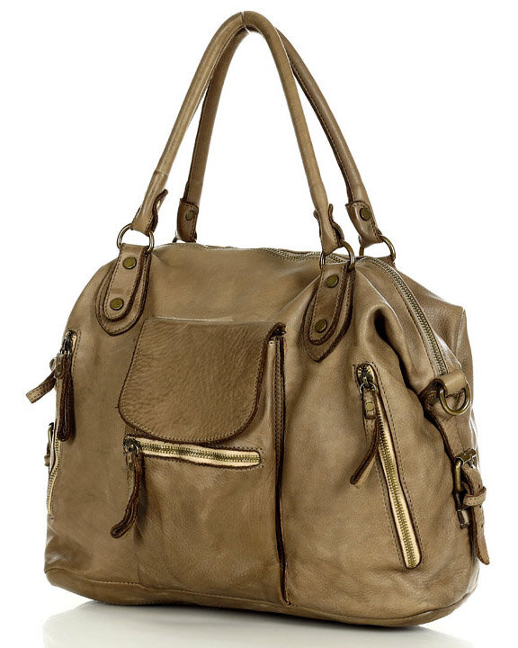 Torba biznesowa bowling retro bag skórzana - MARCO MAZZINI beżowa taupe