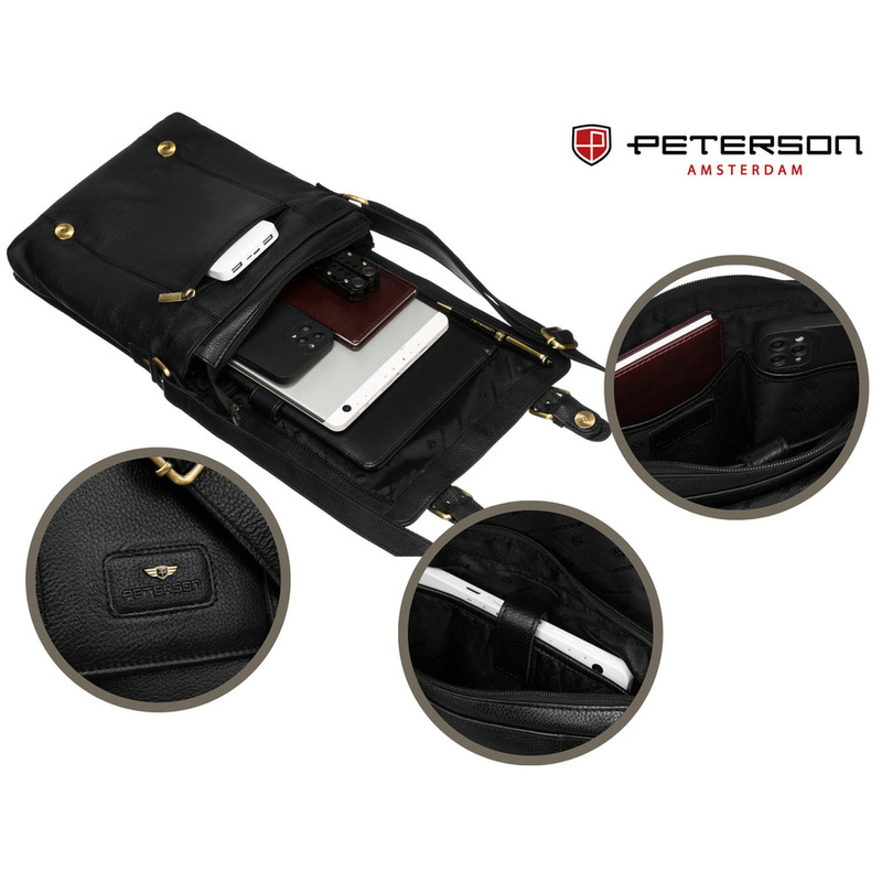 Miejska listonoszka męska ze skóry naturalnej w czarnym kolorze - Peterson