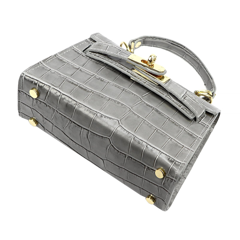 Vera Pelle damski mały kuferek skórzany torebka na ramię skóra krokodyla