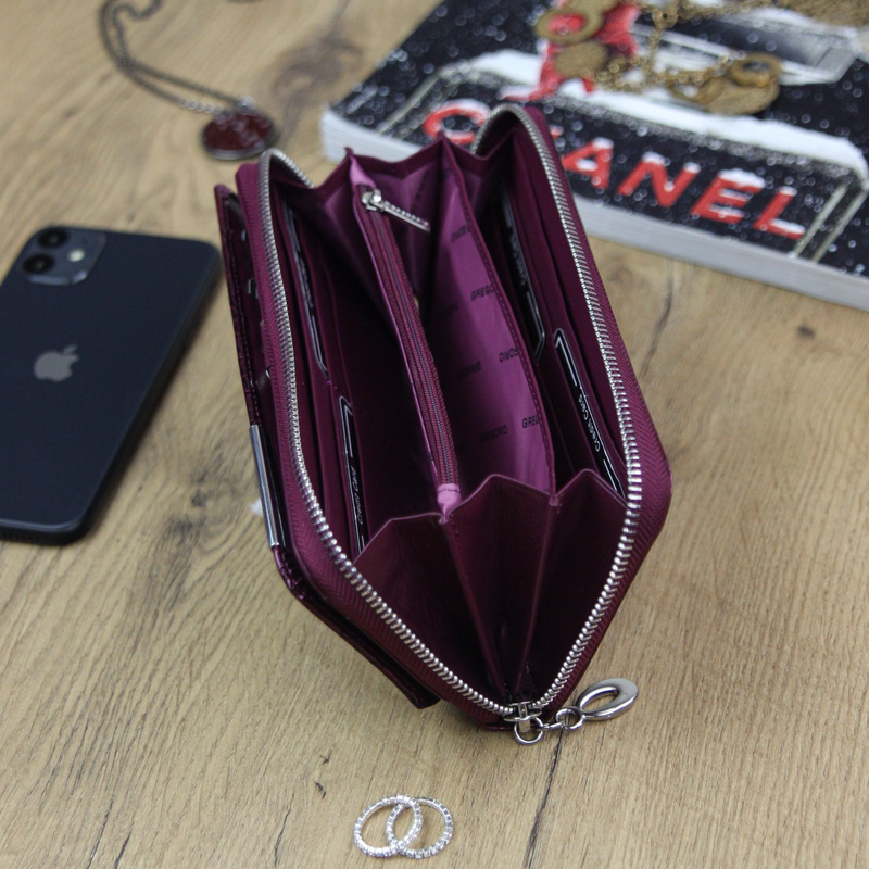 Elegancki damski skórzany duży portfel od Gregorio