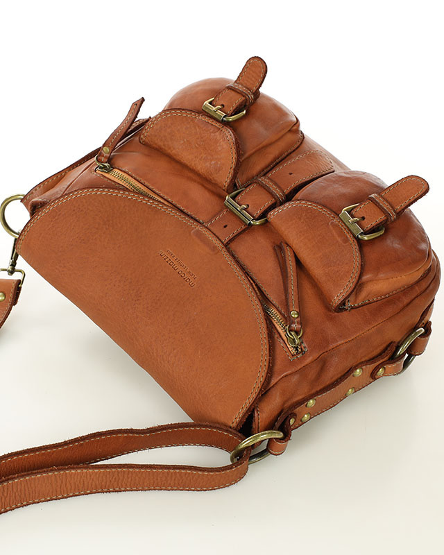 MARCO MAZZINI Skórzana torebka listonoszka z kieszeniami safari handmade bag camel