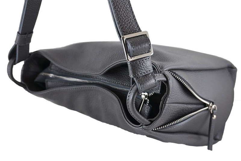 Torebka skórzana worek damska - Szara ciemna