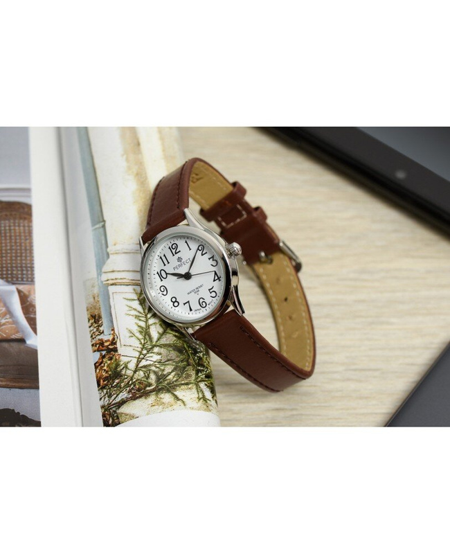 Zegarek damski na rękę pasek skórzany brązowy Perfect 273