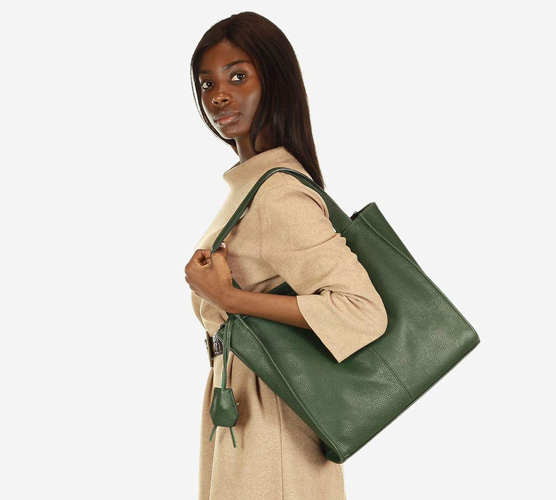 Modna torebka damska skórzany shopper bag - MARCO MAZZINI Portofino Max ciemny zielony