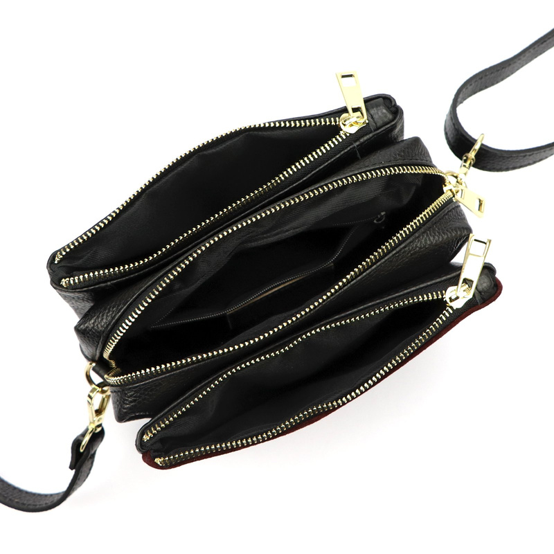 Luka damska listonoszka skóra naturalna zamszowe elementy trzykomorowa