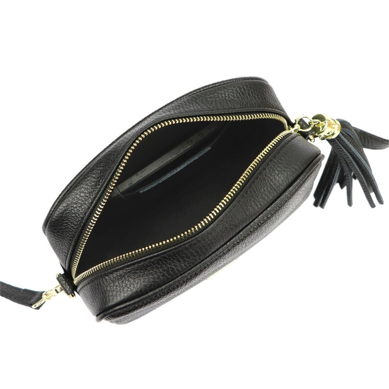 MiaMore Skórzana zgrabna damska listonoszka torebka z brelokiem frędzlem