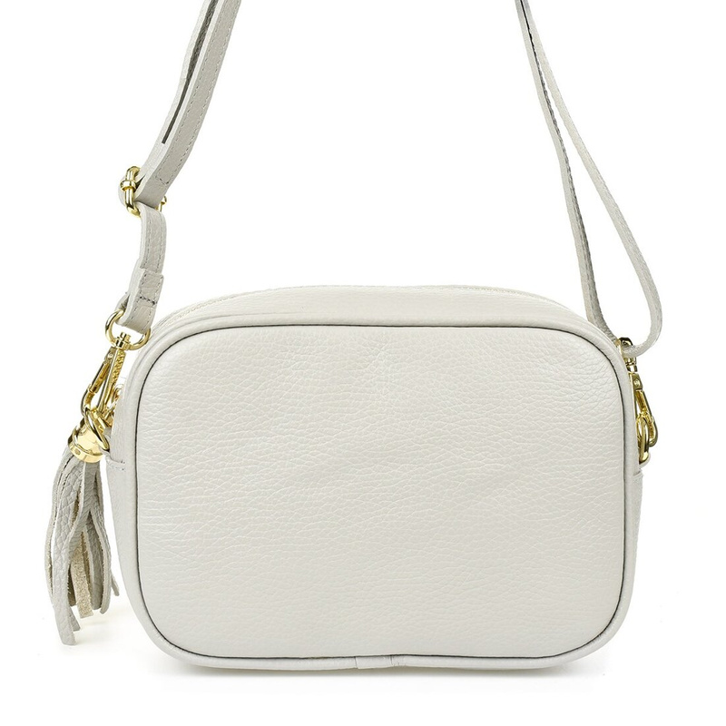 Camel mała damska listonoszka z frędzlem przewieszka z włoskiej naturalnej skóry licowej P14