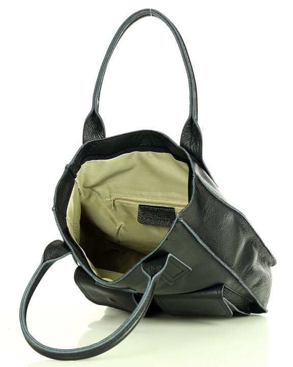 Torebka skórzany shopper bag z kieszeniami - MARCO MAZZINI Ravenna czarny